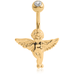 18K GOLD CHERUB NAVEL BANANA WITH JEWELLED TOP BALL