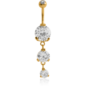 18K GOLD FANCY 16 CZ HEART NAVEL BANANA WITH JEWELLED TOP BALL