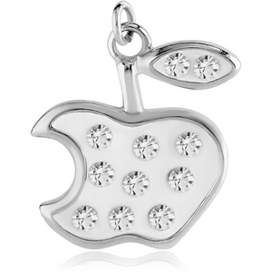 RHODIUM PLATED BRASS CRYSTALINE CHARM - APPLE