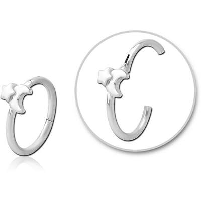 SURGICAL STEEL HINGED SEPTUM RING - CRESCENT AND STAR