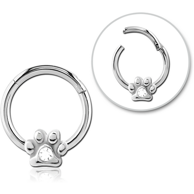 SURGICAL STEEL JEWELLED HINGED SEGMENT RING - ANIMAL PAW CENTER GEM