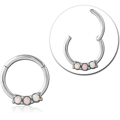 SURGICAL STEEL ROUND SYNTHETIC OPAL HINGED SEGMENT RING