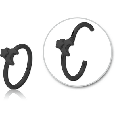 BLACK PVD COATED SURGICAL STEEL HINGED SEPTUM RING - CRESCENT AND STAR