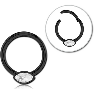 BLACK PVD COATED SURGICAL STEEL ROUND JEWELLED HINGED SEGMENT RING