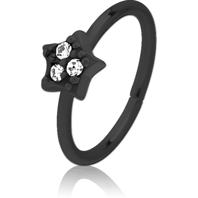 BLACK PVD COATED SURGICAL STEEL JEWELLED SEAMLESS RING - STAR PRONGS