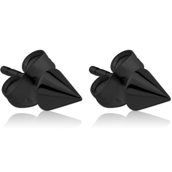 BLACK PVD COATED SURGICAL STEEL CONE EAR STUDS