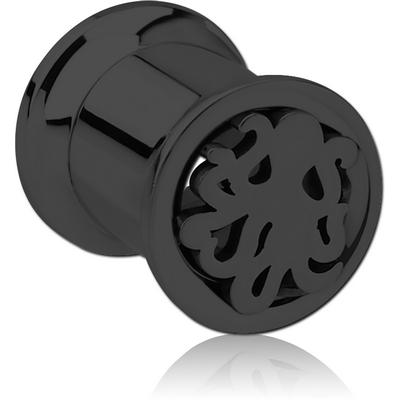 BLACK PVD COATED STAINLESS STEEL DOUBLE FLARED INTERNALLY CUT OUT THREADED TUNNEL - SQUID