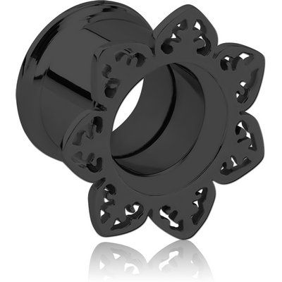 BLACK PVD COATED STAINLESS STEEL DOUBLE FLARED INTERNALLY THREADED TUNNEL - FLOWER