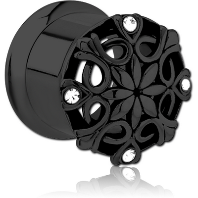 BLACK PVD COATED STAINLESS STEEL DOUBLE FLARED INTERNALLY THREADED JEWELLED TUNNEL