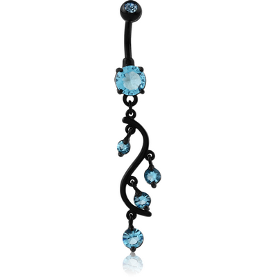 BLACK PVD COATED SURGICAL STEEL DOUBLE JEWELLED NAVEL BANANA