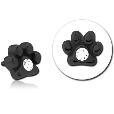 BLACK PVD COATED SURGICAL STEEL JEWELLED MICRO ATTACHMENT FOR 1.2MM INTERNALLY THREADED PINS - ANIMAL PAW CENTER GEM