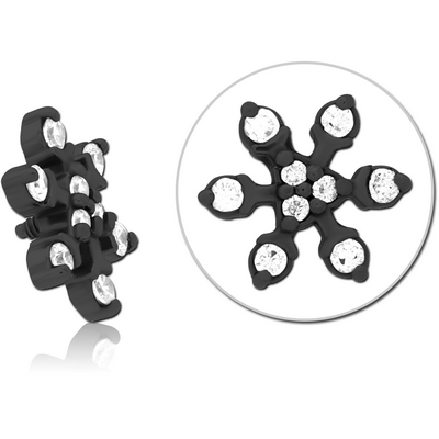 BLACK PVD COATED SURGICAL STEEL JEWELLED MICRO ATTACHMENT FOR 1.2MM INTERNALLY THREADED PINS - SNOWFLAKE