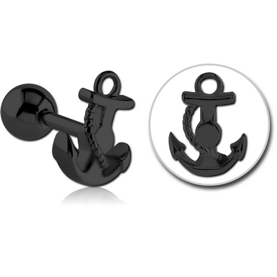 BLACK PVD COATED SUGICAL STEEL TRAGUS MICRO BARBELL - ANCHOR