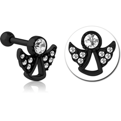 BLACK PVD COATED SURGICAL STEEL JEWELLED TRAGUS MICRO BARBELL - ANGLE