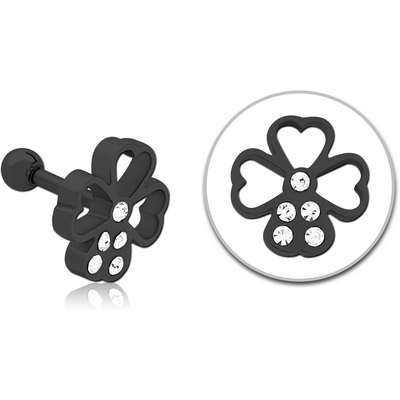 BLACK PVD COATED SURGICAL STEEL JEWELLED TRAGUS MICRO BARBELL - FLOWER