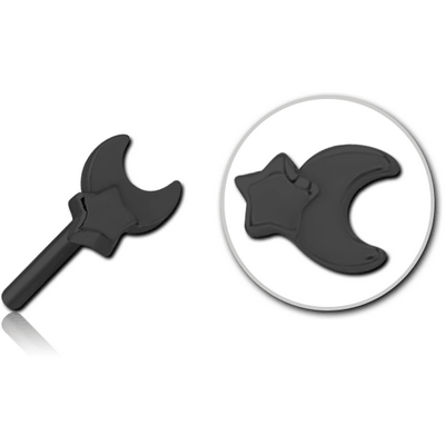 BLACK PVD COATED SURGICAL STEEL THREADLESS ATTACHMENT - CRESCENT AND STAR