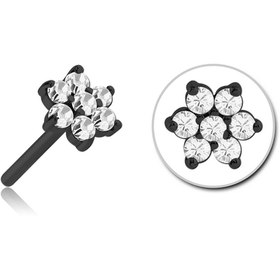 BLACK PVD COATED SURGICAL STEEL JEWELLED THREADLESS ATTACHMENT - FLOWER