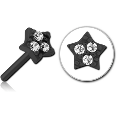 BLACK PVD COATED SURGICAL STEEL JEWELLED THREADLESS ATTACHMENT - STAR PRONGS