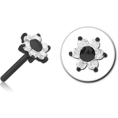 BLACK PVD COATED SURGICAL STEEL JEWELLED THREADLESS ATTACHMENT - FLOWER