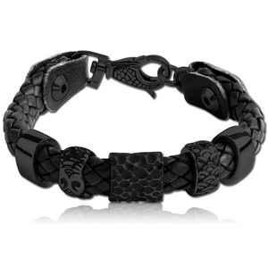 BLACK PVD COATED SURGICAL STEEL BRACELET LEATHER