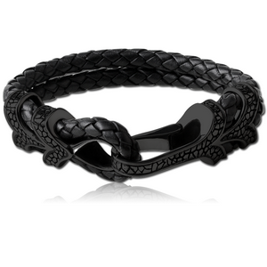 BLACK PVD COATED SURGICAL STEEL BRACELET LEATHER