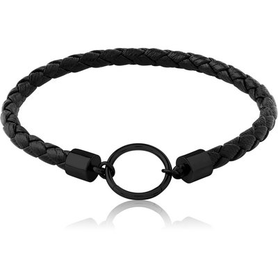 BLACK PVD COTAED SURGICAL STEEL BRACELET WITH LEATHER