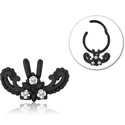 BLACK PVD COATED SURGICAL STEEL SLIDING JEWELLED CHARM FOR HINGED SEGMENT RING