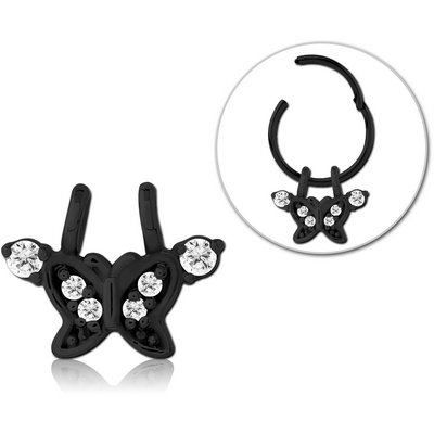 BLACK PVD COATED SURGICAL STEEL SLIDING JEWELLED CHARM FOR HINGED SEGMENT RING