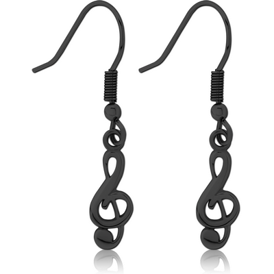 BLACK PVD COATED SURGICAL STEEL EARRINGS PAIR - MUSIC NOTE