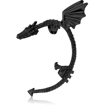 BLACK PVD COATED SURGICAL STEEL EAR CUFF - LEFT - DRAGON