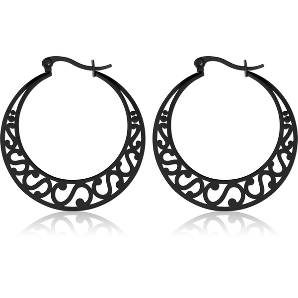 BLACK PVD COATED SURGICAL STEEL HOOP EARRINGS