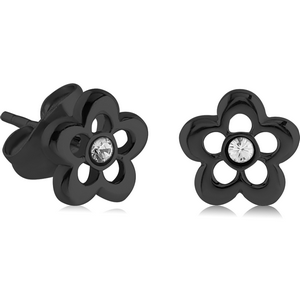 BLACK PVD COATED SURGICAL STEEL EAR STUDS PAIR - FLOWER