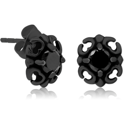 BLACK PVD COATED SURGICAL STEEL JEWELLED EAR STUDS