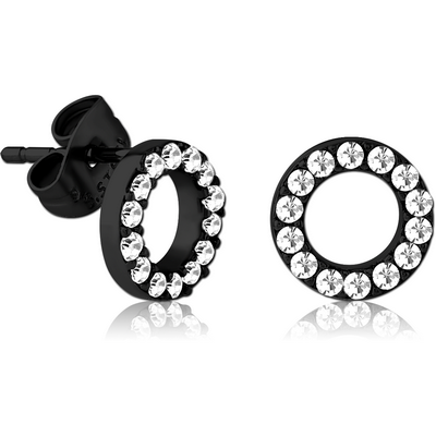 BLACK PVD COATED SURGICAL STEEL JEWELLED EAR STUDS PAIR