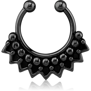 BLACK PVD COATED SURGICAL STEEL FAKE SEPTUM RING - DOTS AND CIRCLES