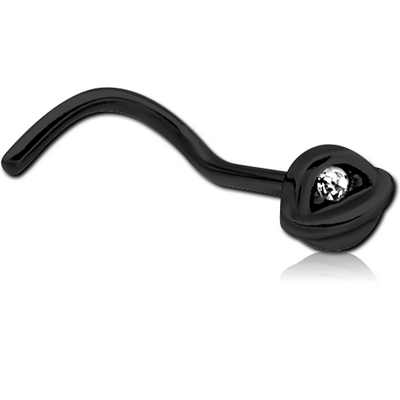 BLACK PVD COATED SURGICAL STEEL CURVED JEWELLED NOSE STUD