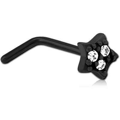 BLACK PVD COATED SURGICAL STEEL 90 DEGREE JEWELLED NOSE STUD - STAR