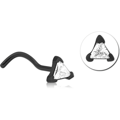 BLACK PVD COATED SURGICAL STEEL CURVED JEWELLED NOSE STUD - TRIANGLE