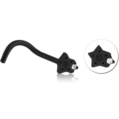 BLACK PVD COATED SURGICAL STEEL CURVED JEWELLED NOSE STUD