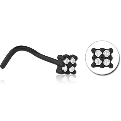 BLACK PVD COATED SURGICAL STEEL JEWELLED NOSE STUDS