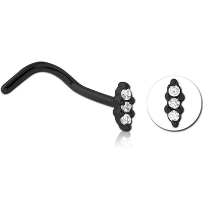 BLACK PVD COATED SURGICAL STEEL JEWELLED NOSE STUDS