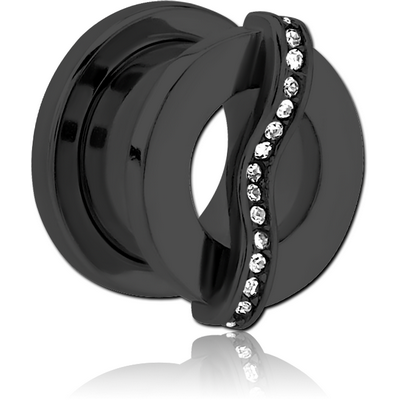 BLACK PVD COATED STAINLESS STEEL THREADED TUNNEL WITH SURGICAL STEEL JEWELLED TOP