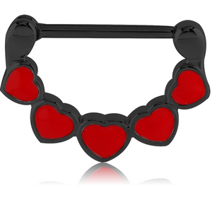 BLACK PVD COATED SURGICAL STEEL NIPPLE CLICKER - HEARTS