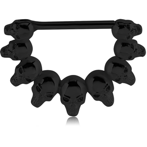 BLACK PVD COATED SURGICAL STEEL NIPPLE CLICKER - SKULLS