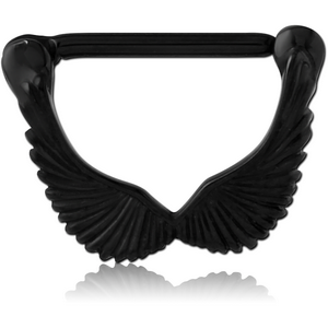 BLACK PVD COATED SURGICAL STEEL NIPPLE CLICKER - WINGS