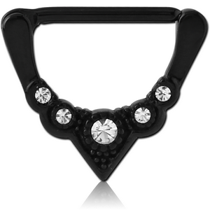 BLACK PVD COATED SURGICAL STEEL JEWELLED NIPPLE CLICKER - FILIGREE