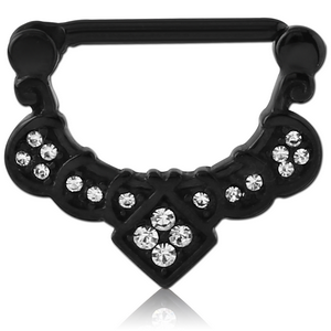 BLACK PVD COATED SURGICAL STEEL JEWELLED NIPPLE CLICKER - FILIGREE