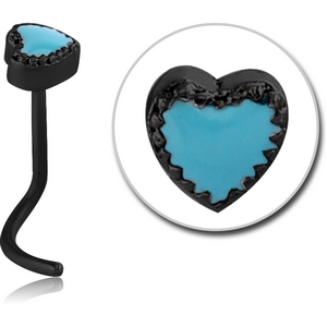 BLACK PVD COATED SURGICAL STEEL CURVED NOSE STUD - HEART