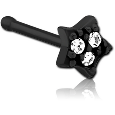 BLACK PVD COATED SURGICAL STEEL JEWELLED NOSE BONE - STAR