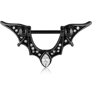 BLACK PVD COATED SURGICAL STEEL JEWELLED NIPPLE SHIELD - BAT WINGS